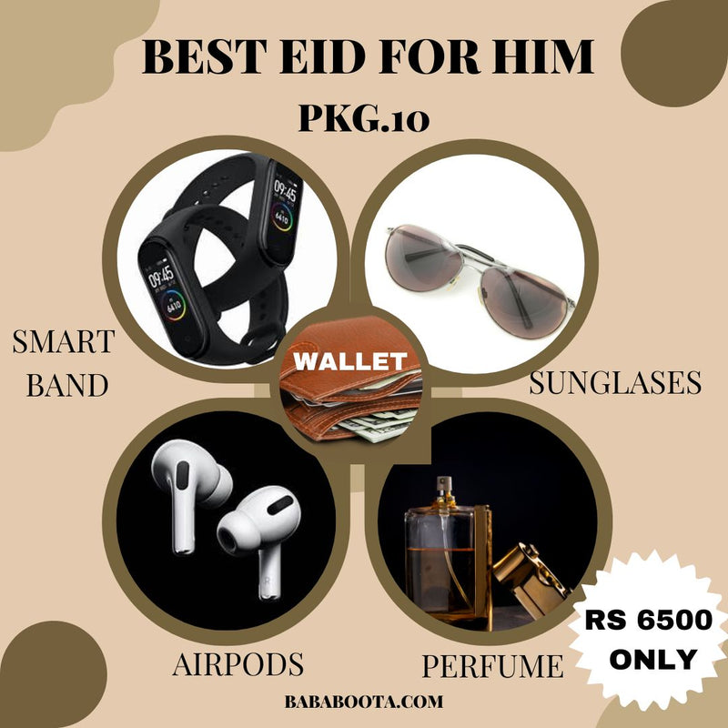 PACK OF(,PERFUME ,SUNGLASES,SMART BAND,WALLETAND AIRPODS    )