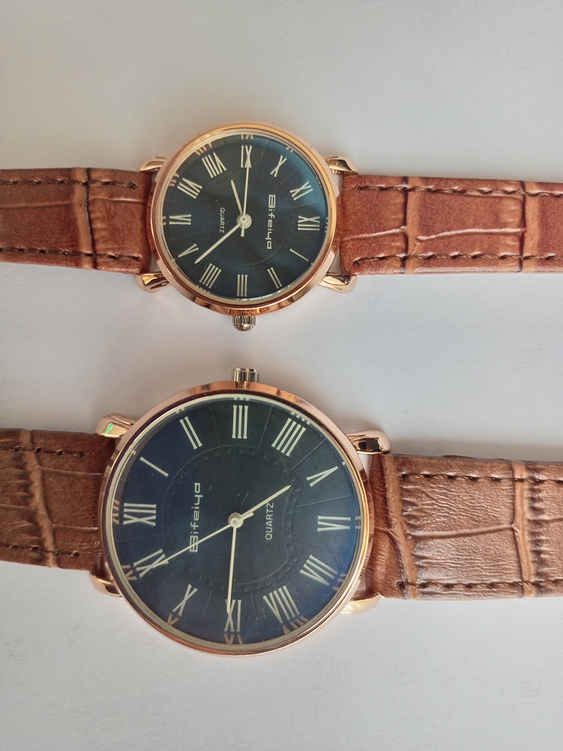 Pack of 2 - Leather Strap Watch for Unisex - Brown