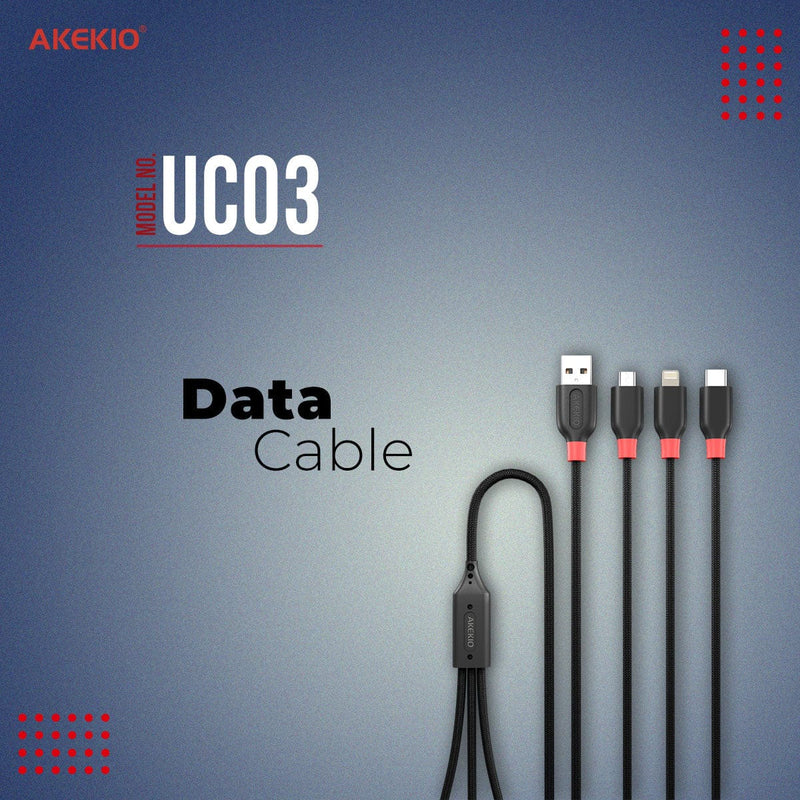 Baba Boota AKEKIO UC03 3 in 1 Data Cable with quick USB charging support ƒ?? Black