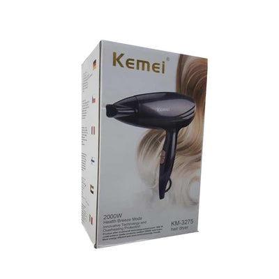 Kemei KM-3275 foldable 2000 high power wide voltage negative oxygen ion stable thermostat system hair dryer - Baba Boota