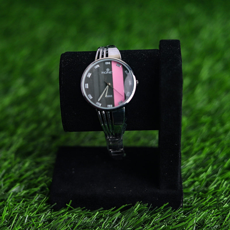 Silver Steel Type Style Pink Touch Line Women Watch - Baba Boota