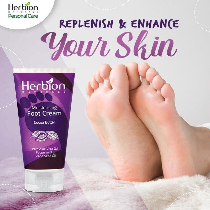 Foot Care Cream | Anti-crack | Natural Blend of Cocoa Butter and Shea Butter | Grape seed Oil softens the skin & Peppermint allows you relaxation | Prevents Dryness and Regenerates dead cells | 100ml Tube | Natural Product By Herbion