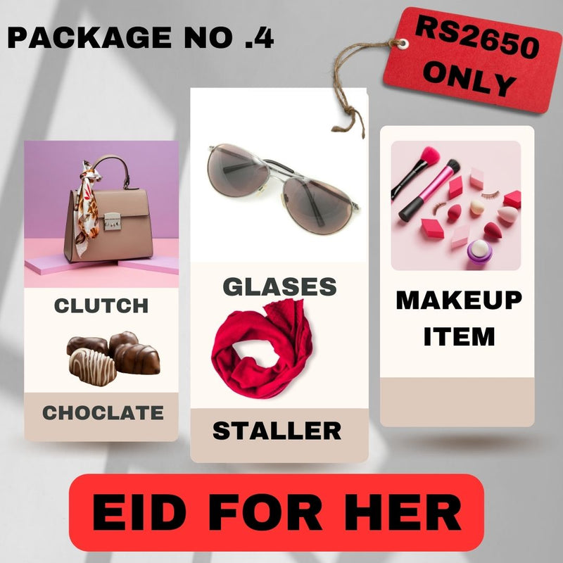 PACK OF( 1MAKEUP ITEM,1 CLUTCH,1 STALLER,1CHOCLATE,1 SUNGLASES)