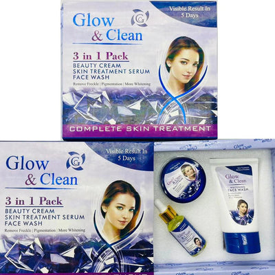 Glow and Clean Beauty Cream, Face Wash, Serums 3 in 1 Pack