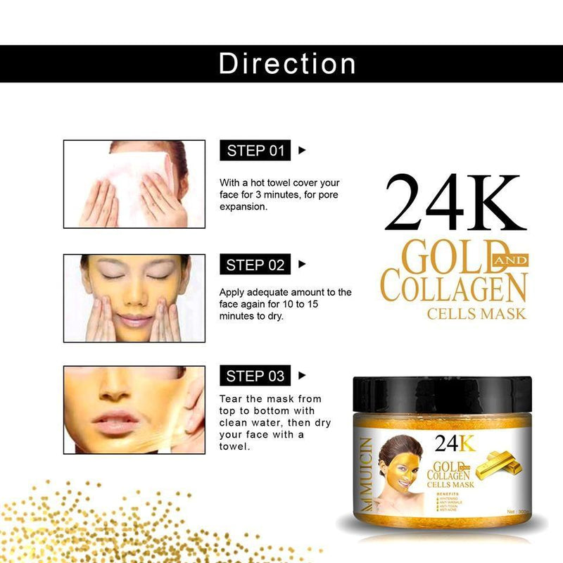 Muicin 24K Gold & Collagen Peel Off Mask, Softening Skin, 300g