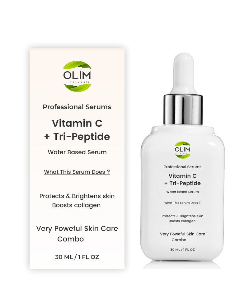 OLIM NATURALS - Vitamin C + Tri-Peptide Brightening Serum Hydrating Illuminating Face Serum with Peptides Reduce Fine Lines and Wrinkles, Even Skin Tone, Improve Texture