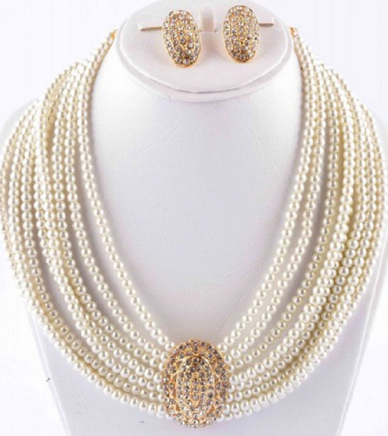 Off White Jewelry Set with Center Golden Stone for Women - Off White