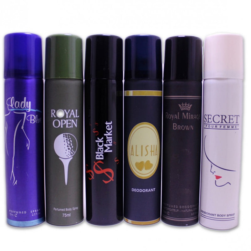 Pack of 6 - Multi Fragrances Deodorants (Body Spray) for Unisex - 75 ml Each