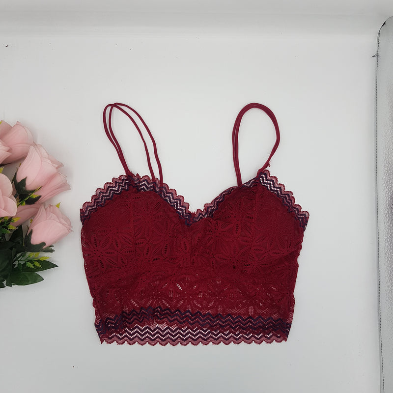 CHICKEN EMBROIDERY PADDED BRA - Maroon