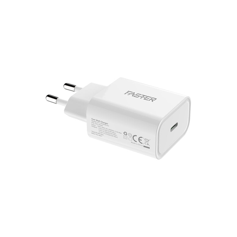 FASTER PD20W-EU Type-C Super Fast Charging Adapter For iPhone (x to 13 pro)