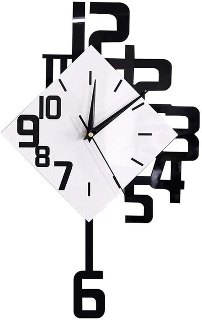 Large Numbers Pendulum Clock Black and White Modern Design Irregular Numerals Decorative Fashion Wall Clock With Swinging Number
