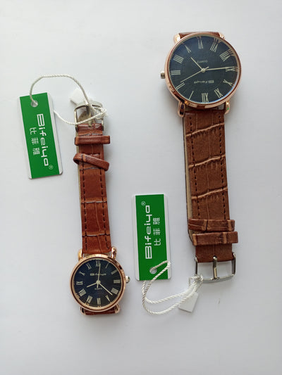Pack of 2 - Leather Strap Watch for Unisex - Brown