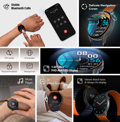 Kieslect Kr Pro SmartWatch With Bluetooth Calling & 1.43? Ultra Amoled Display