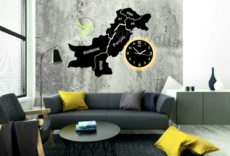 Pakistan Map Wall Clock with Rope Light (large)