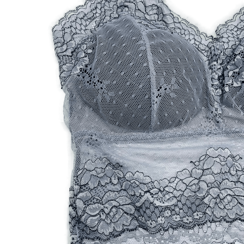 Chicken Embroidery Padded Bra-Grey