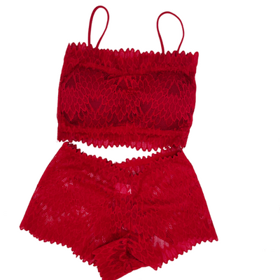 CHICKEN EMBROIDERY PADDED BRA & PANTY SET - Red