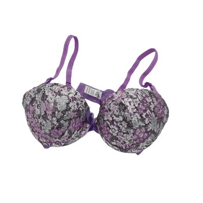 Baba Boota 34B / Purple Straps Coobie Intimates Silky Floral Design Bra
