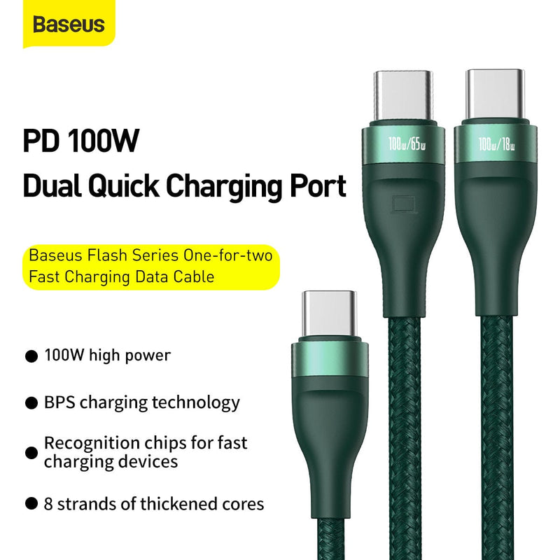 Baba Boota Baseus Flash Series One-for-two 100W Fast Charging Data Cable Type-C To L+C 1.2m