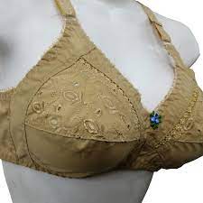 Baba Boota Bra Accessories free size Non Padded Bra for Women with Chikan Embroidery Classic Cotton Bras for Women's with Adjustable wide straps in 34 to 50 Size Brazer for B and C Cups Summer Non Wired Brassiere for Ladies in Beige Color