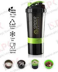 Baba Boota Exercise & Fitness Protein Shaker Bottle for Gym 3 in1 Workout Yoga Fitness Running cycling with spring shaker 500ML multi section bottle BPA FREE Easy to grip for Sports Yoga Running Gym by Comfortcartpk