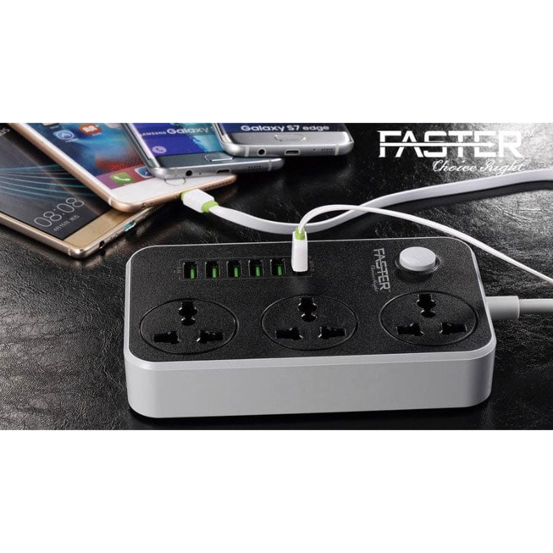 Faster 3 Power Socket & 6 USB Auto Max 3.4A Extension - Baba Boota