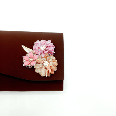 Baba Boota Hand Clutch Brown Beautiful Flowers Buckle Clutch For Ladies
