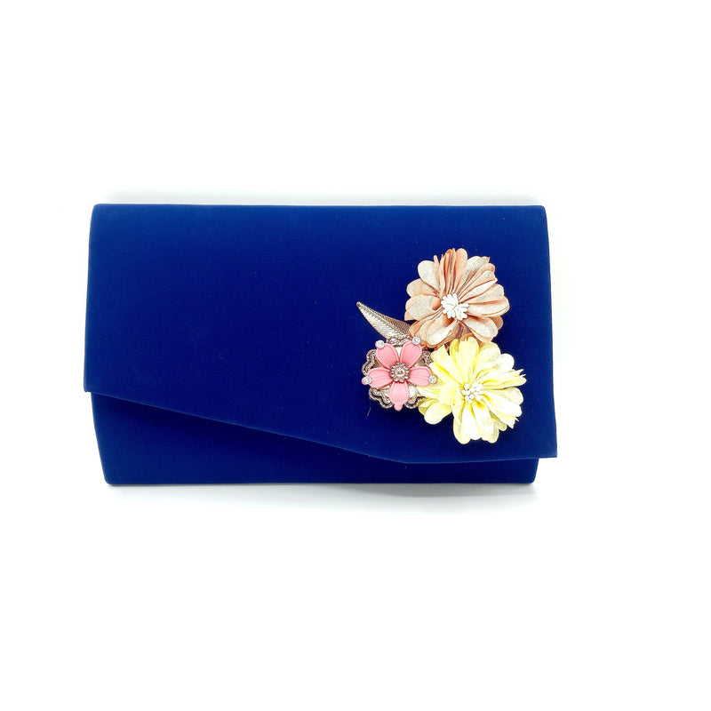 Baba Boota Hand Clutch Navy Blue Beautiful Flowers Buckle Clutch For Ladies