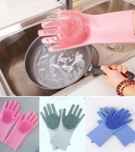 Baba Boota Kitchen Organizers Magic Reusable Silicone Gloves with Wash Scrubber, Heat Resistant, for Cleaning, Dish Washing Gloves