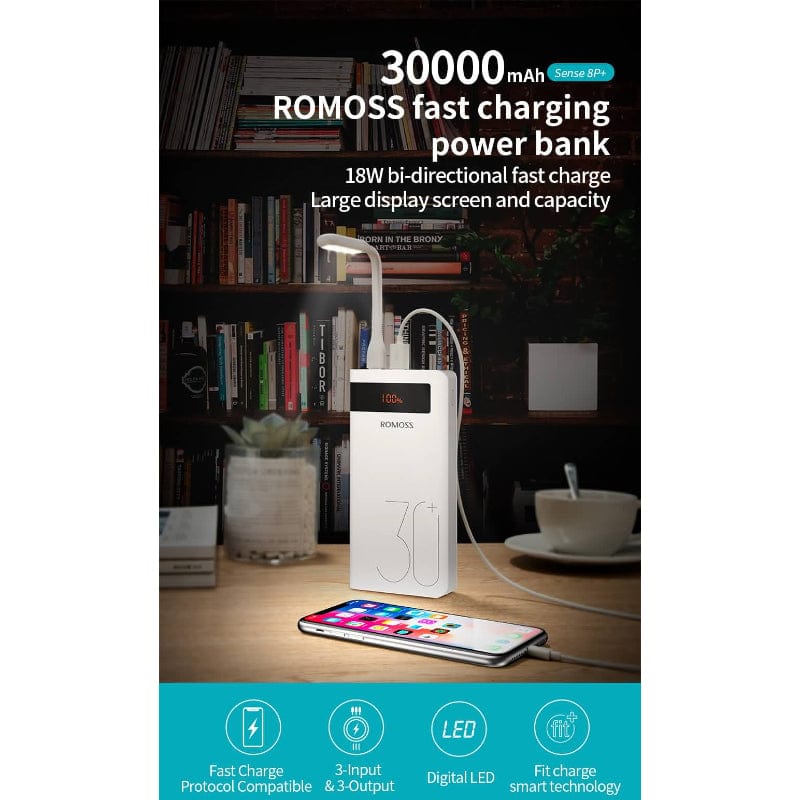 ROMOSS Sense 8p+ 30000mAh Power Bank PD Quick Charge Power bank PD 3.0 Fast Charging Portable Battery Charger - Baba Boota