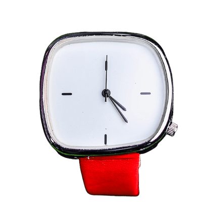 Red Leather Strap With Silver White Dial Classic Watch Women Watch - Baba Boota