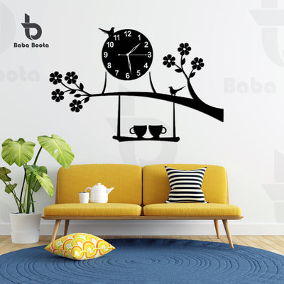 Bird on Tree with Coffee Cup Wooden Wall Clock Bababoota.com