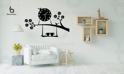 Bird on Tree with Coffee Cup Wooden Wall Clock Bababoota.com