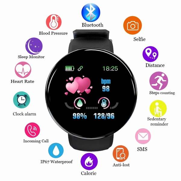 D18 FITNESS BRACELET BLOOD PRESSURE BLUETOOTH HEART RATE MONITOR - Baba Boota