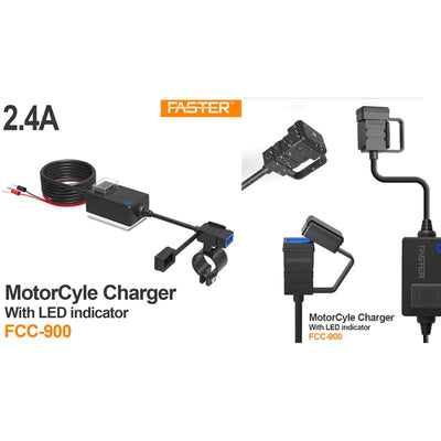 FASTER FCC-900 Motorcycle Water Proof Charger With LED Indicator - Baba Boota