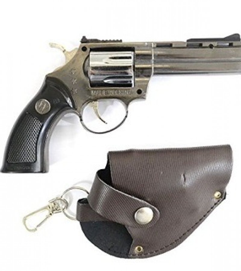 Revolver Shaped Jet Flame Cigarette Lighter with Brown Gun Cover (Metal Grey)