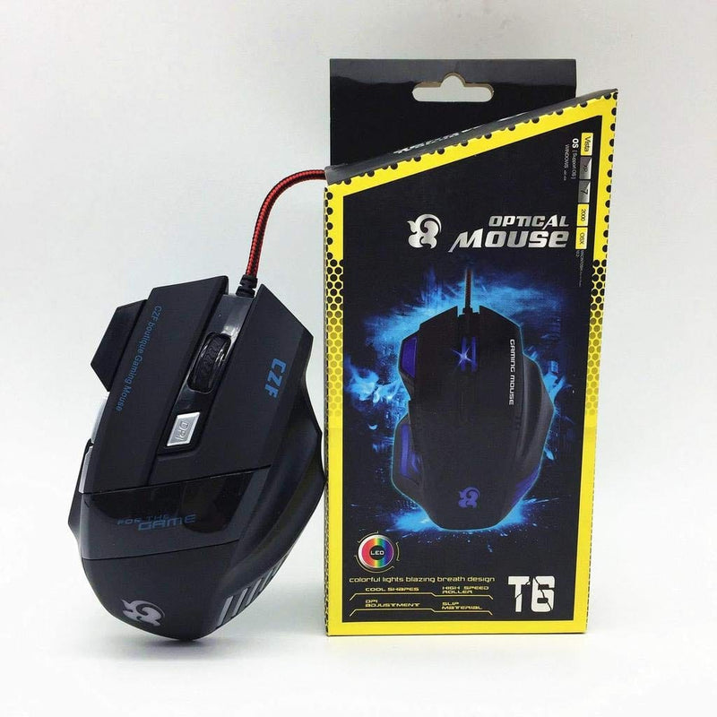 Optical Gaming Mouse with RGB Lights 6 Buttons T6 Gaming Mouse - Baba Boota