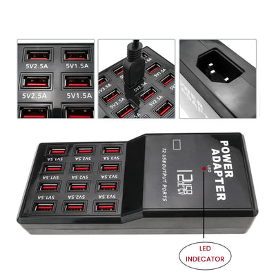 USB FAST CHARGER 12 PORT 12AMP W858